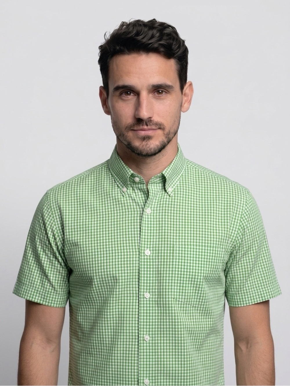 Saddlebred Shirt Mens Size L Green Gingham Check Short Sleeve Button-Up - Picture 2 of 10